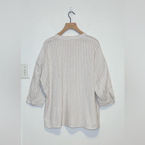 Eileen Fisher Mandarin Collar Stripe Organic Cotton striped button up  , sz : XL - Picture 3 of 9